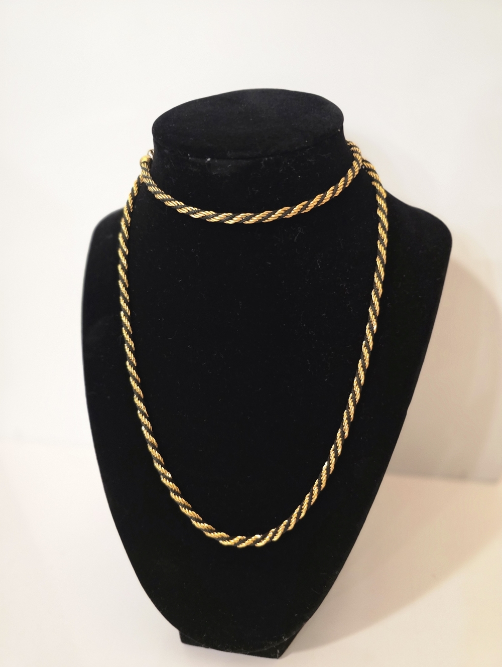 Vintage Trifari Gold Black Rope Chain Necklace 30” Twisted Cord Statement